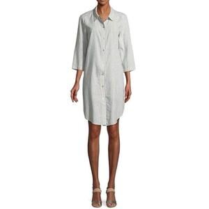 Eileen Fisher Chambray Hemp Striped
Shirt Dress Tunic Sz M blue white